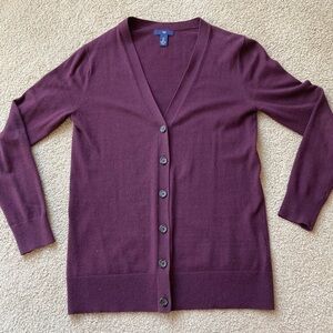 Gap Button Down Cardigan Sweater Small Maroon Red Cotton V Neck Office Casual